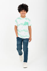 تي شيرت مطبوع للأولاد برقبة دائرية وأكمام قصيرة