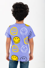 Boy's Smiley Face Printed Half Sleeve T-Shirt With Round Neck