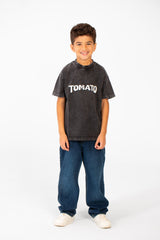 Boy's Tomato Summer Washed Oversized Round Neck Half Sleeve T-Shirt