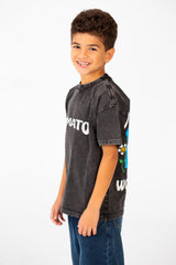 Boy's Tomato Summer Washed Oversized Round Neck Half Sleeve T-Shirt