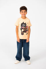 Boy's Front Print Short Sleeve T-shirt With Crew Neck