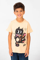 Boy's Front Print Short Sleeve T-shirt With Crew Neck