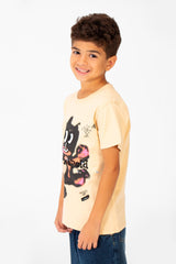 Boy's Front Print Short Sleeve T-shirt With Crew Neck