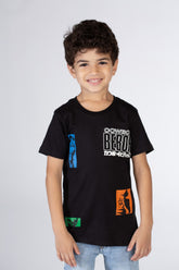 تي شيرت للأولاد بقصّة عادية وأكمام قصيرة وطبعة رعاة البقر مصنوع من القطن