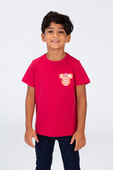 Boys Round Neck T-shirt With Front And Back Print In Summer Melton Material