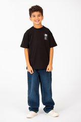 تي شيرت مطبوع كبير الحجم بأكمام قصيرة ورقبة دائرية للأولاد