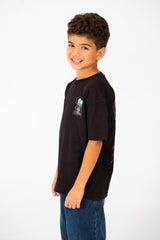 تي شيرت مطبوع كبير الحجم بأكمام قصيرة ورقبة دائرية للأولاد