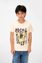 تي شيرت بأكمام قصيرة وطبعة أمامية للأولاد