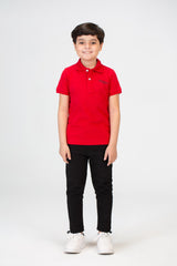 تي شيرت بولو للأولاد بأكمام قصيرة وطبعة مميزة على الظهر