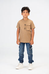 Boys Round Neck T-shirt With A Pocket And Zipper On The Front