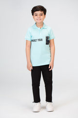 Boys Polo T-shirt With Half Sleeves And Front Print