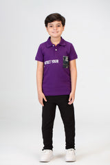 Boys Polo T-shirt With Half Sleeves And Front Print