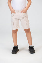 Boys Gabardine Shorts With Basic Details And A Tomato Patch On The Back