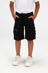 Boys Gabardine Shorts With An Elasticated Waistband And Zippered Side Pockets
