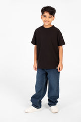 تي شيرت للأولاد بأكمام قصيرة ورقبة دائرية بألوان أساسية يومية