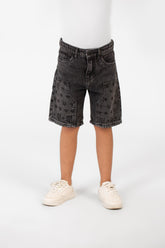 Boy's Summer Denim Short With A Modern Print And Pockets