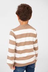 سترة قطنية مخططة للأولاد برقبة دائرية وأكمام طويلة