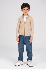 بلوفر صوف أساسي مبطن بسحاب كامل للأولاد بتصميم SlimFit وتصميم فريد