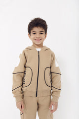 Boy's Padded Front & Back Printed Made Of Soft Melton Side Pockets Training Suit