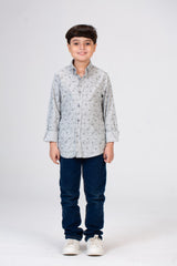 Boys Long-Sleeved jacar Poplin shirt With Full Print