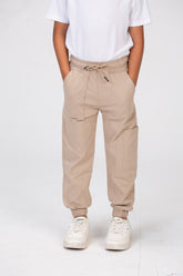 Boys Gabardine Pants With Elastic Waistband And A Distinctive Side Pocket