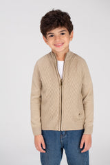 بلوفر صوف أساسي مبطن بسحاب كامل للأولاد بتصميم فريد