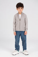 بلوفر صوف أساسي مبطن بسحاب كامل للأولاد بتصميم فريد