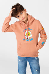 سويت شيرت بغطاء رأس للأولاد مع طباعة على الأمام والكتف