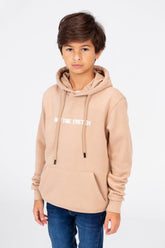 سويت شيرت للأولاد بغطاء رأس مع طباعة نصية على المقدمة