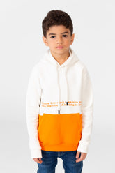 Boy's Hoodie Sweatshirt With Color Block And Text Print On The Front