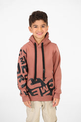 سويت شيرت بغطاء رأس مطبوع بأكمام وجيوب للأولاد