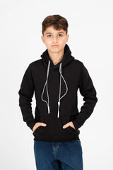Boy's Basic Hoodie With Kangaroo Pocket And Long Sleeves