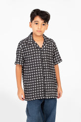 Boy's Tomato Linen Short Sleeve Dotted Shirt With Modern Summer Design