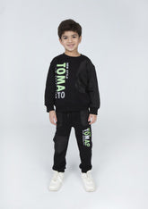 Boy's Padded Front Printed Made Of Soft Melton Front Pocket Training Suit
