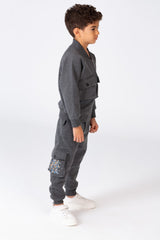 Boy's Padded Front & Sleeves Printed Made Of Comfort Melton Training Suit With Front Pockets
