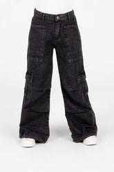Girl's Wide Leg Slouchy Jeans Pants With Side Pockets