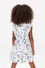Girls Casual Floral Cut Dress With Ruffles In White