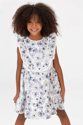 Girls Casual Floral Cut Dress With Ruffles In White
