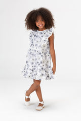 Girls Casual Floral Cut Dress With Ruffles In White