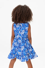 Girls Summer Tomato Casual Floral Sleeveless Dress In Blue