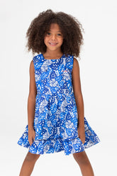 Girls Summer Tomato Casual Floral Sleeveless Dress In Blue