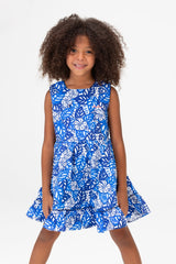 Girls Summer Tomato Casual Floral Sleeveless Dress In Blue