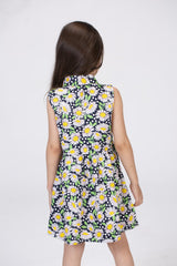 Girls Cut Navy Floral Dress With Collar