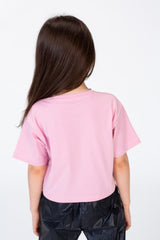 Girls Smily Face Short T-shirt With Wide Short Sleeves