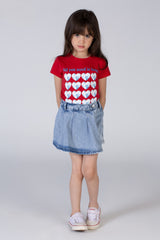 Girls Round Half Sleeve T-shirt With Hearts Printed On The Front