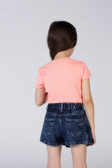 Girls Round Half Sleeve T-shirt With Hearts Printed On The Front