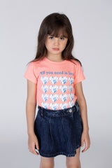 Girls Round Half Sleeve T-shirt With Hearts Printed On The Front