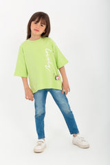 Girl's Summer Casual Short Sleeve Round Neck Oversized Cotton T-Shirt