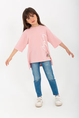 Girl's Summer Casual Short Sleeve Round Neck Oversized Cotton T-Shirt