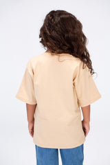 Girls Round Oversize T-shirt With Front Print And Short Sleeves